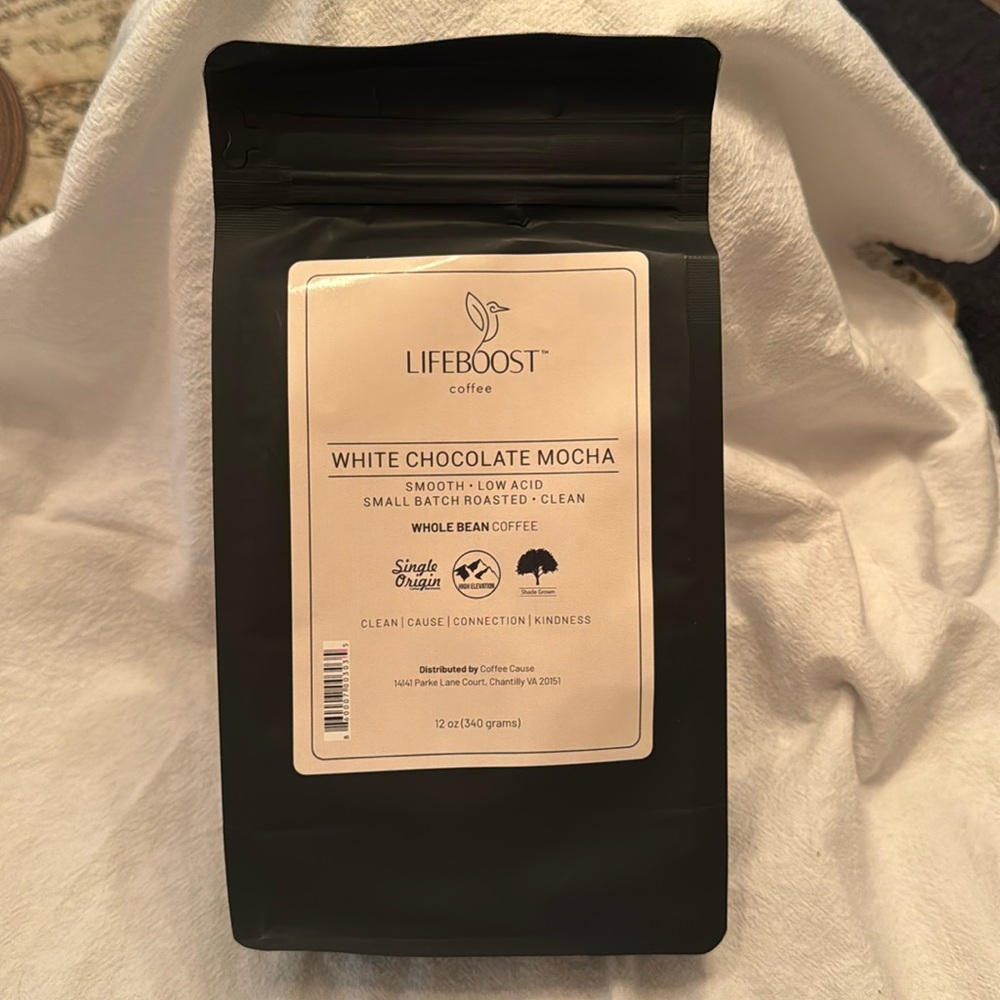 LIFEBOOST Coffee Beans - White Chocolate Mocha - (2) 12 oz bag - Whole Beans NEW